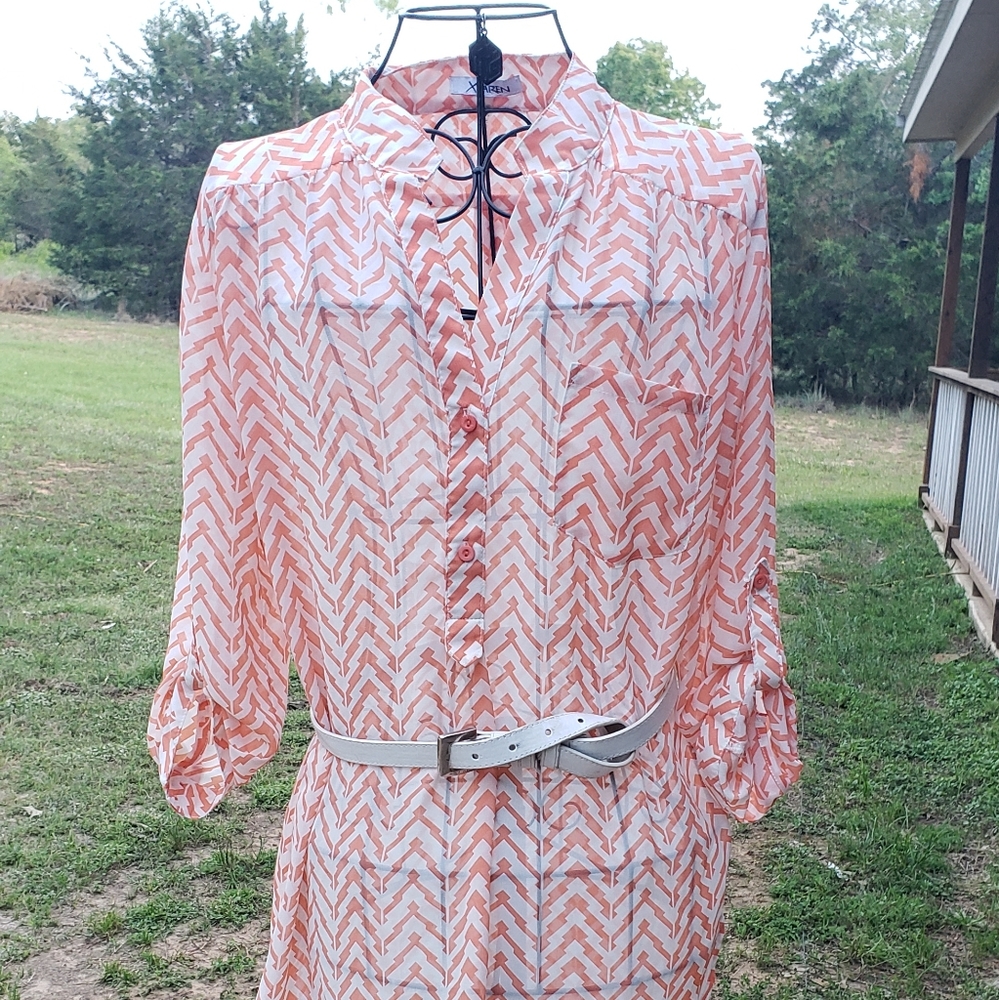 Coral and White Chevron Blouse